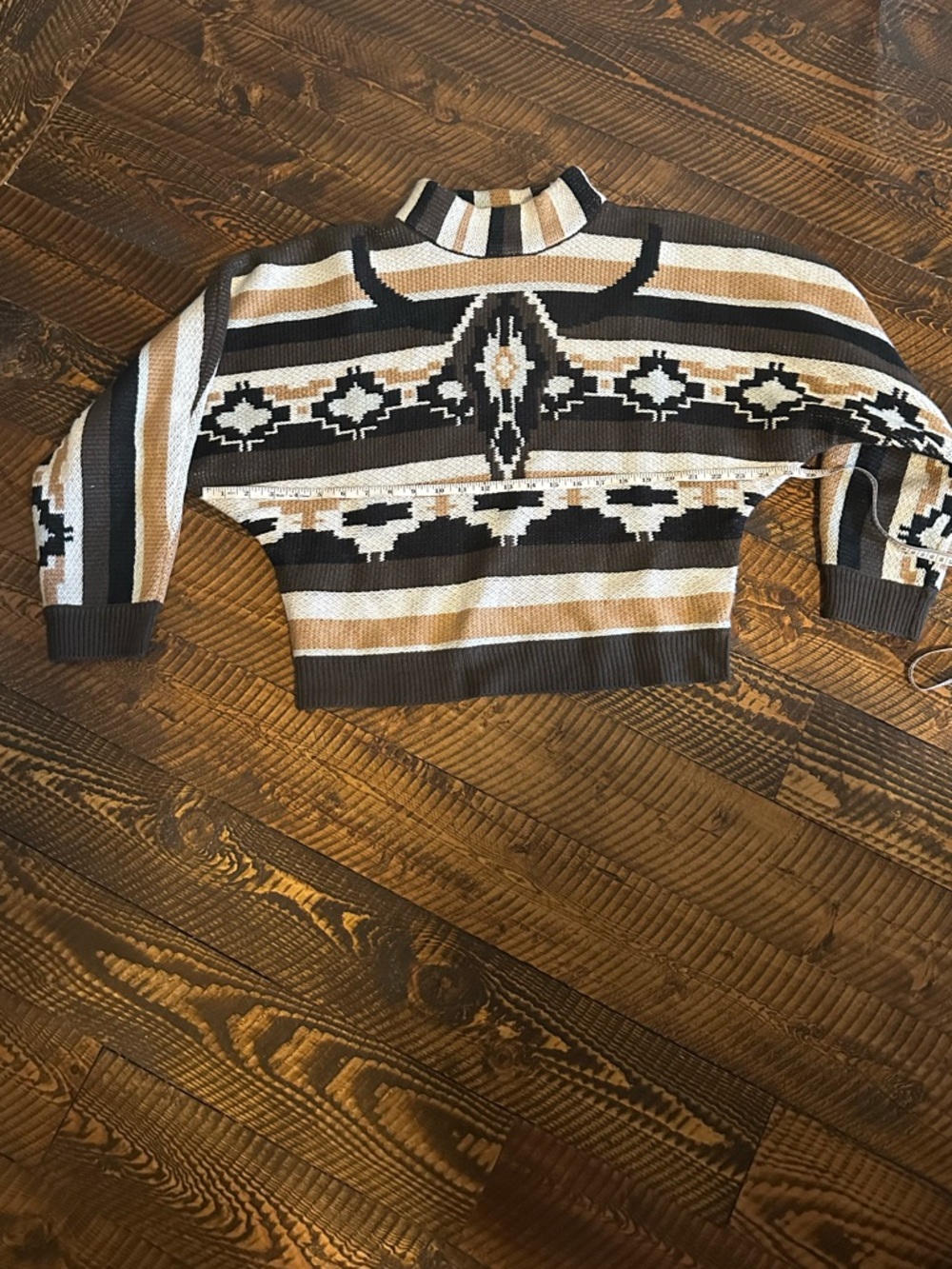 Rock & Roll Cowgirl Black, White & Tan Aztec Sweater with steer head/skull